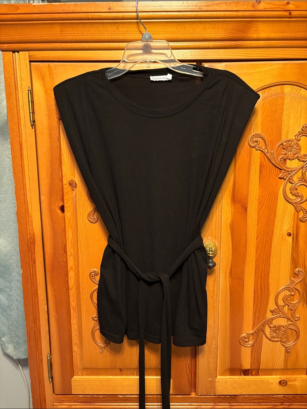 Black Sleeveless Cinch-Waist Tunic with Self-Tie - Brand Not Specified